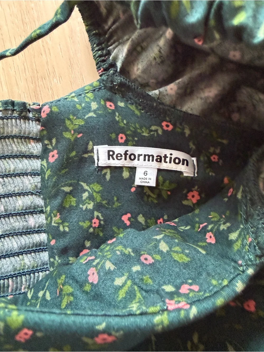 NWT Women’s Reformation Dark Green Floral Joi Top